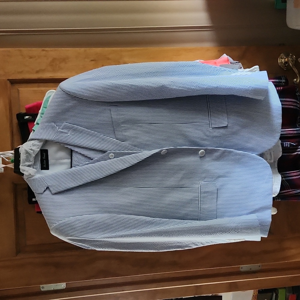 3 piece blue seersucker suit
